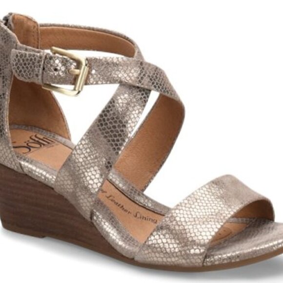 Sofft Mauldin Strappy Wedge Leather Sandal Snake Print Metallic Size 10 - Picture 3 of 9